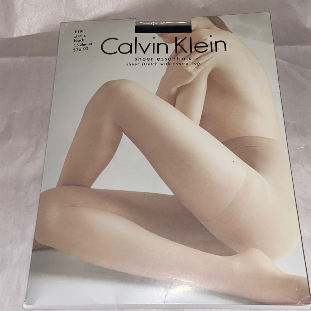 Calvin Klein Sheer Essentials Black Pantyhose 15 Denier Size C New.